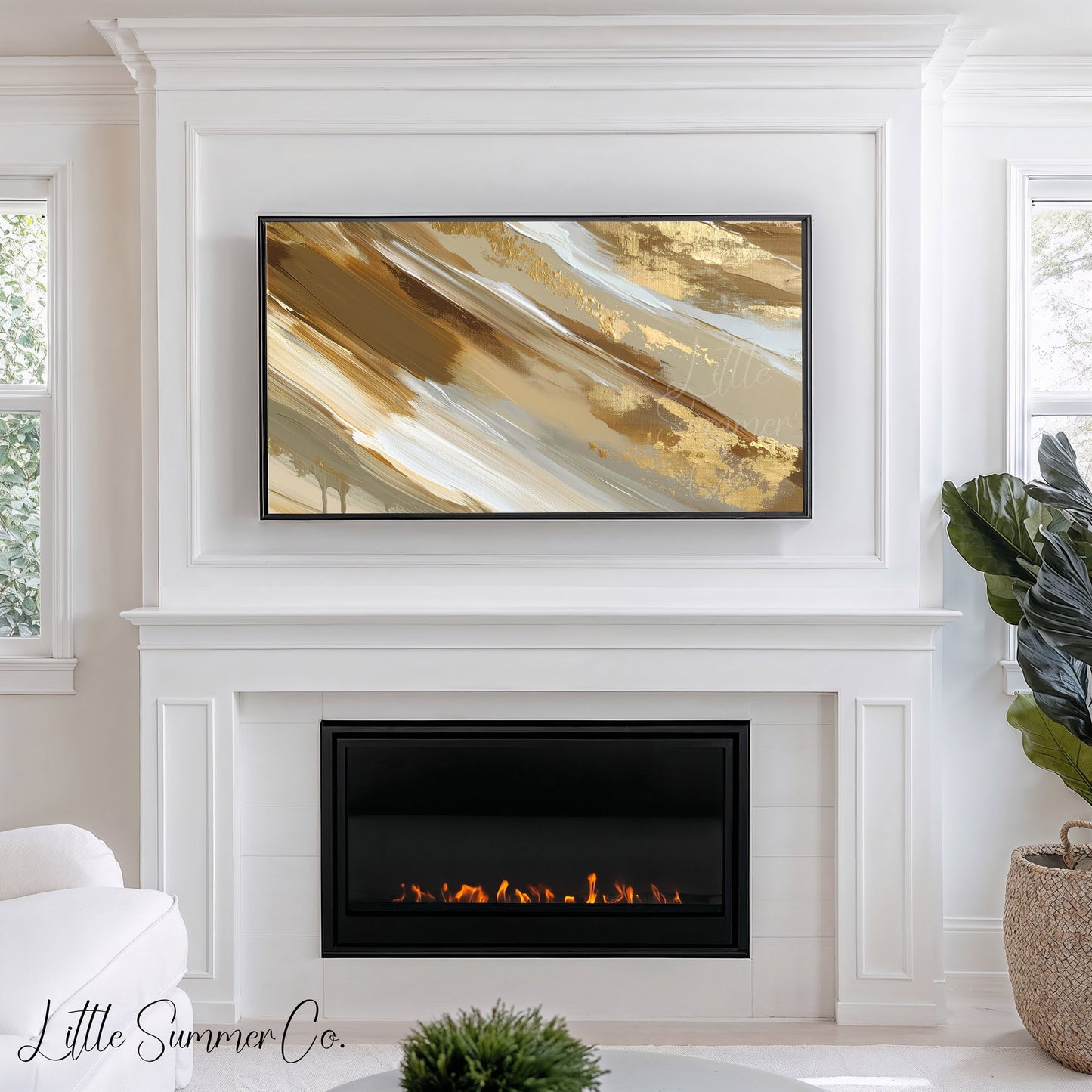 Golden Sand Sweep Frame TV Art displayed on a TV