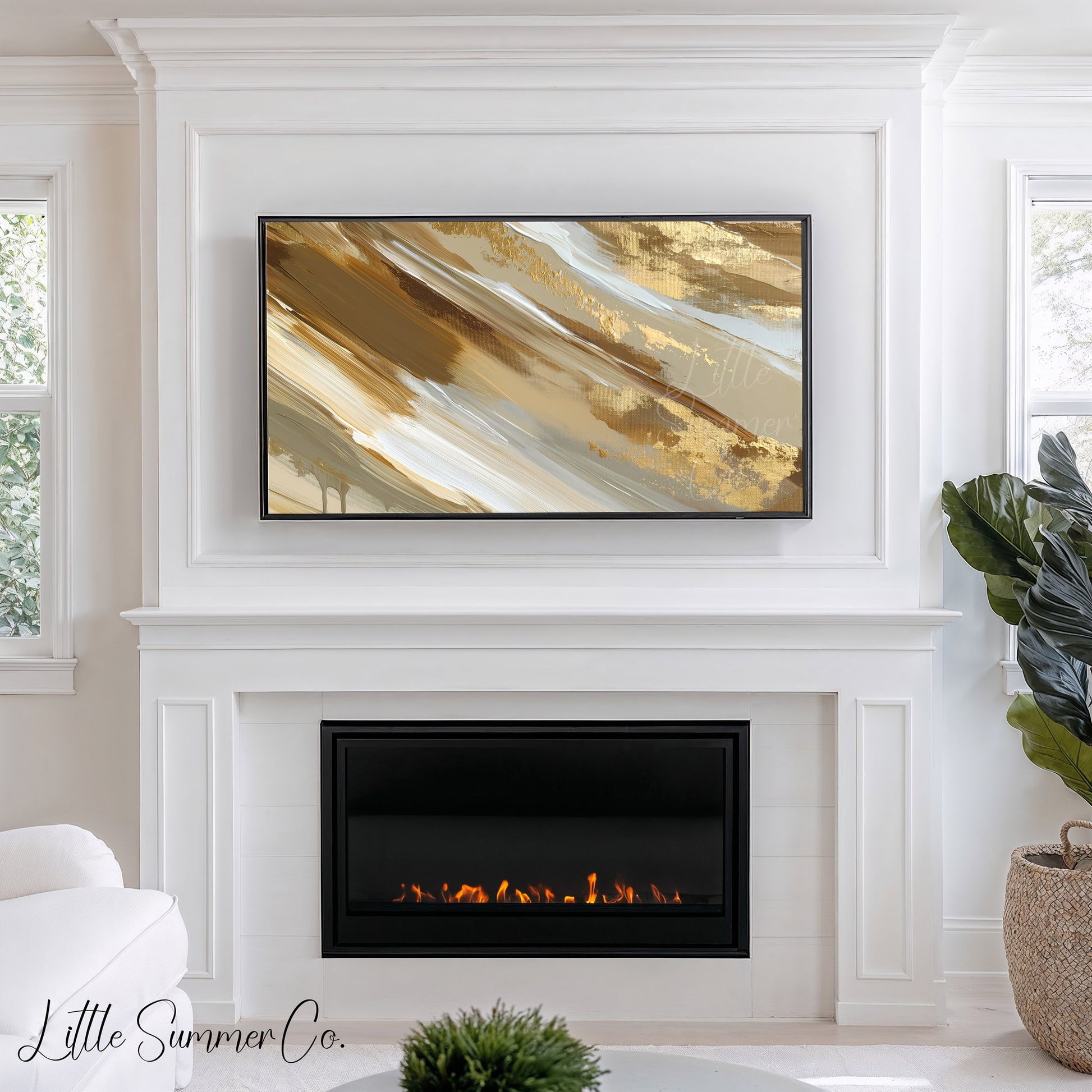 Golden Sand Sweep Frame TV Art displayed on a TV