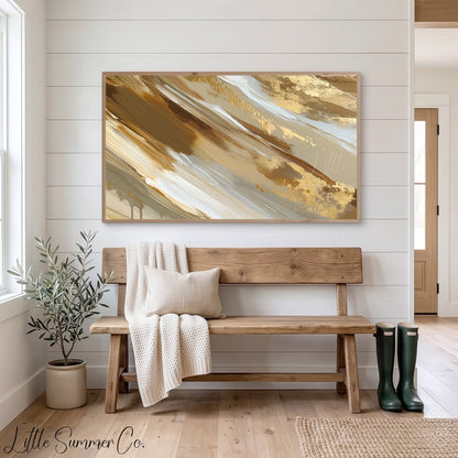 Golden Sand Sweep Frame TV Art displayed on a TV
