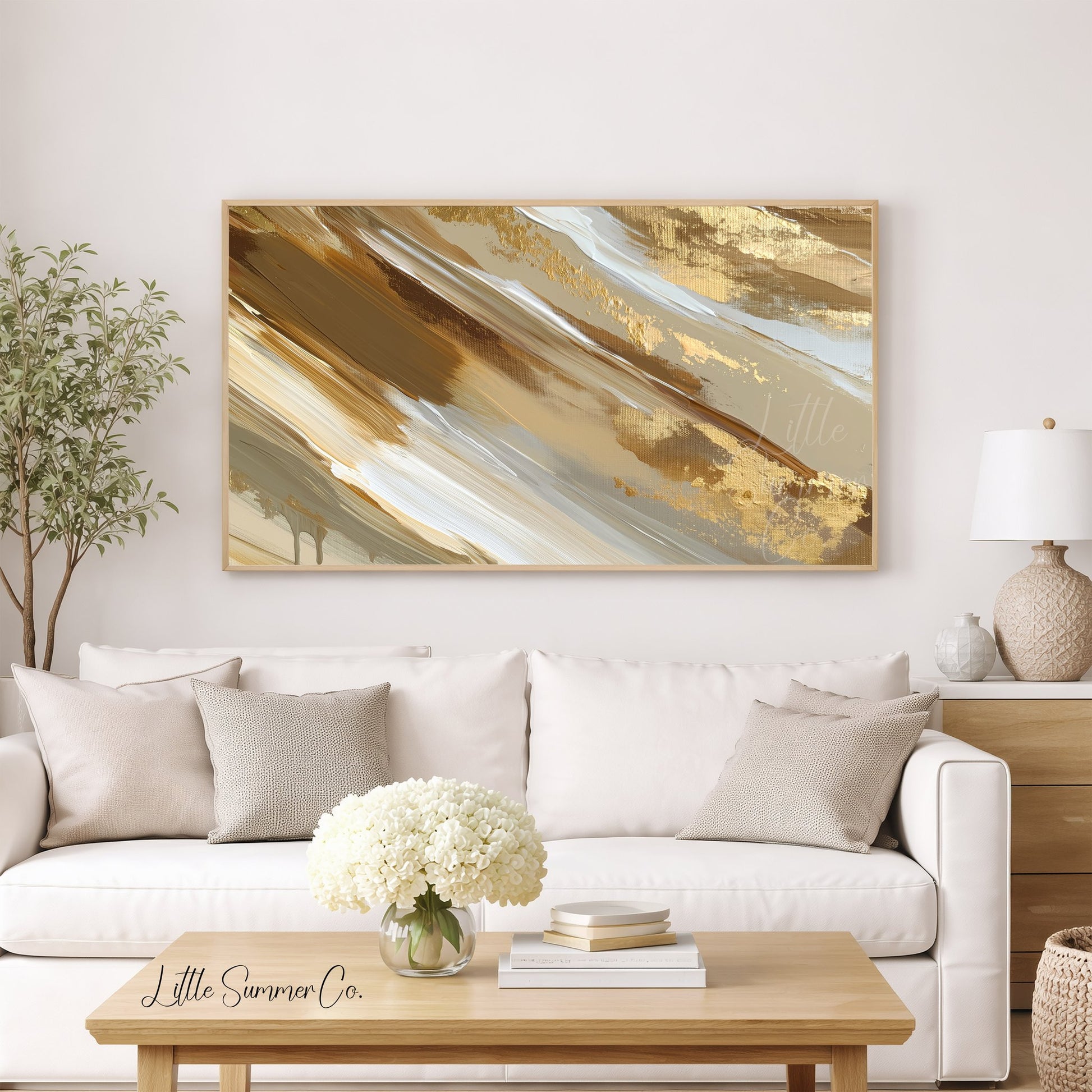 Golden Sand Sweep Frame TV Art displayed on a TV