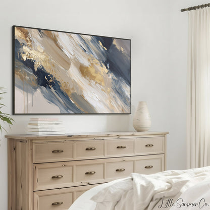 Navy Gold Sweep Frame TV Art displayed on a TV