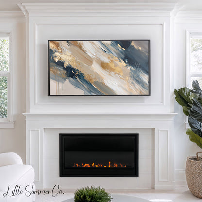 Navy Gold Sweep Frame TV Art displayed on a TV