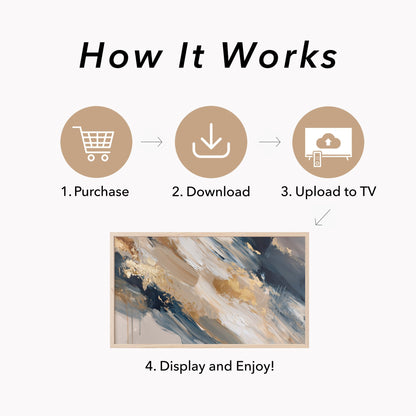 Navy Gold Sweep Frame TV Art displayed on a TV
