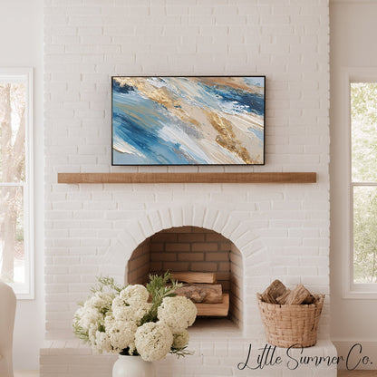 Blue Gold Ribbon Frame TV Art displayed on a TV