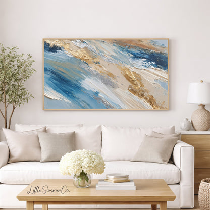 Blue Gold Ribbon Frame TV Art displayed on a TV
