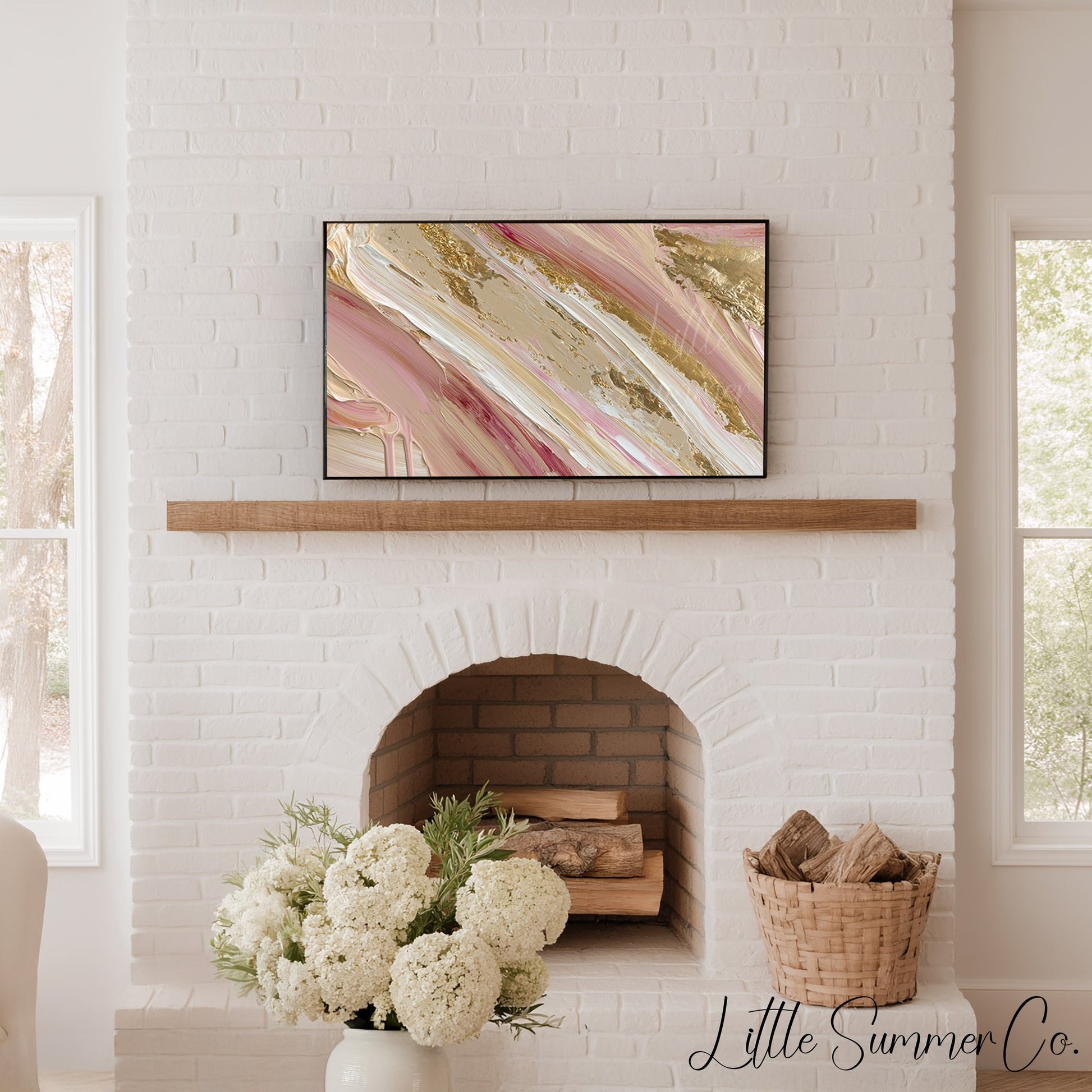 Blush Gold Sweep Frame TV Art displayed on a TV