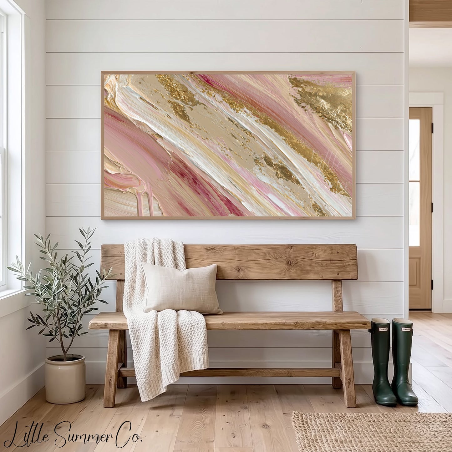 Blush Gold Sweep Frame TV Art displayed on a TV