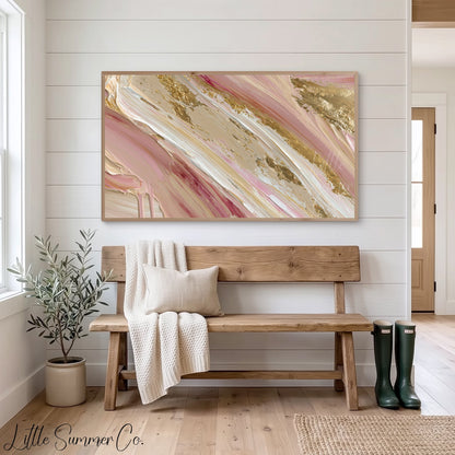 Blush Gold Sweep Frame TV Art displayed on a TV