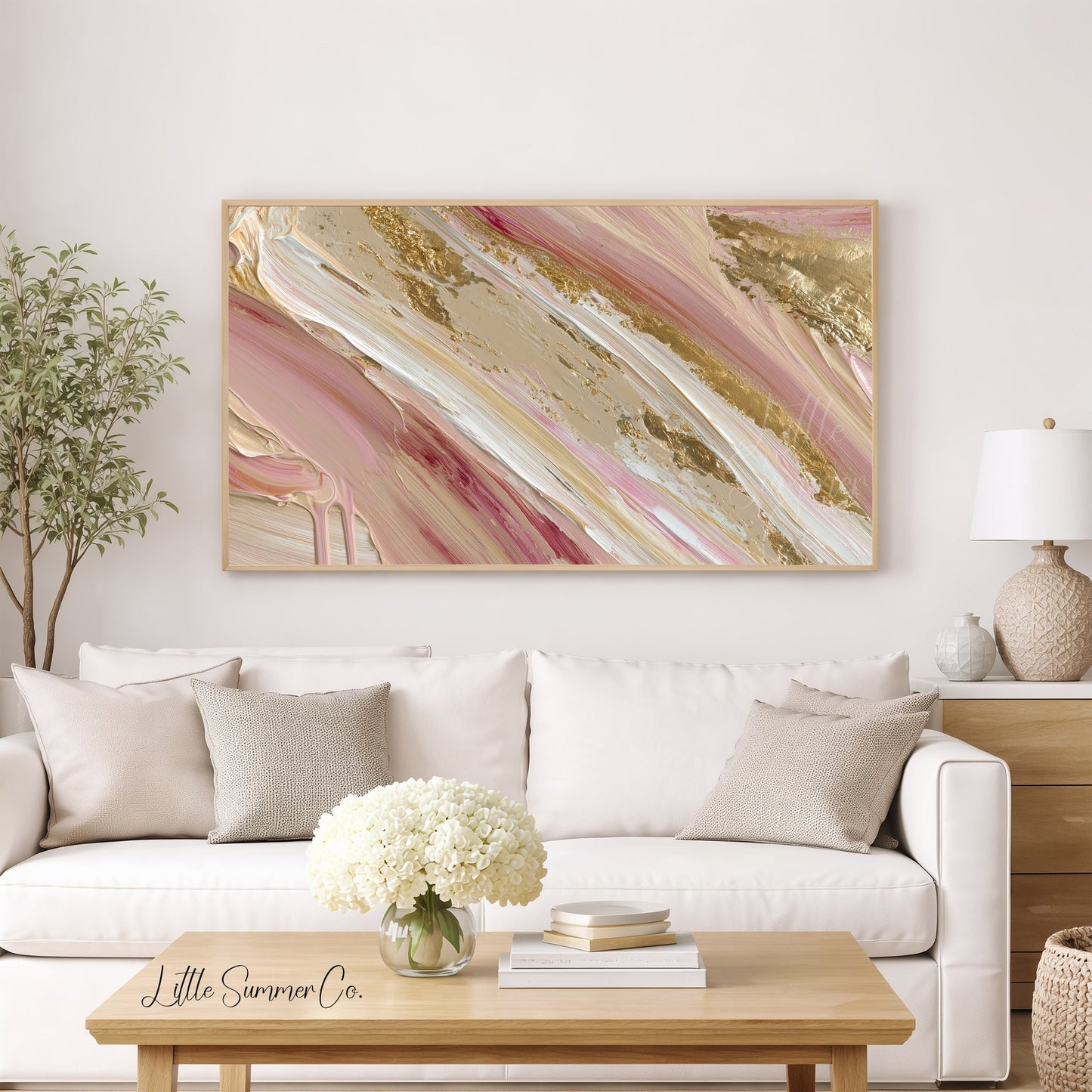 Blush Gold Sweep Frame TV Art displayed on a TV