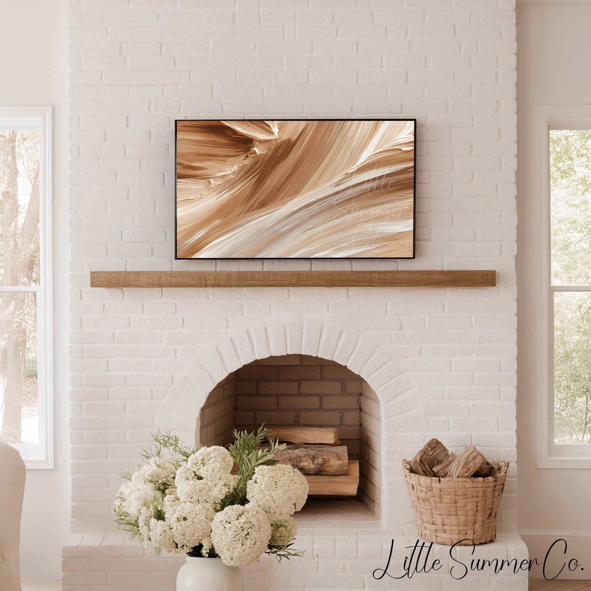 Caramel Cream Flow Frame TV Art displayed on a TV