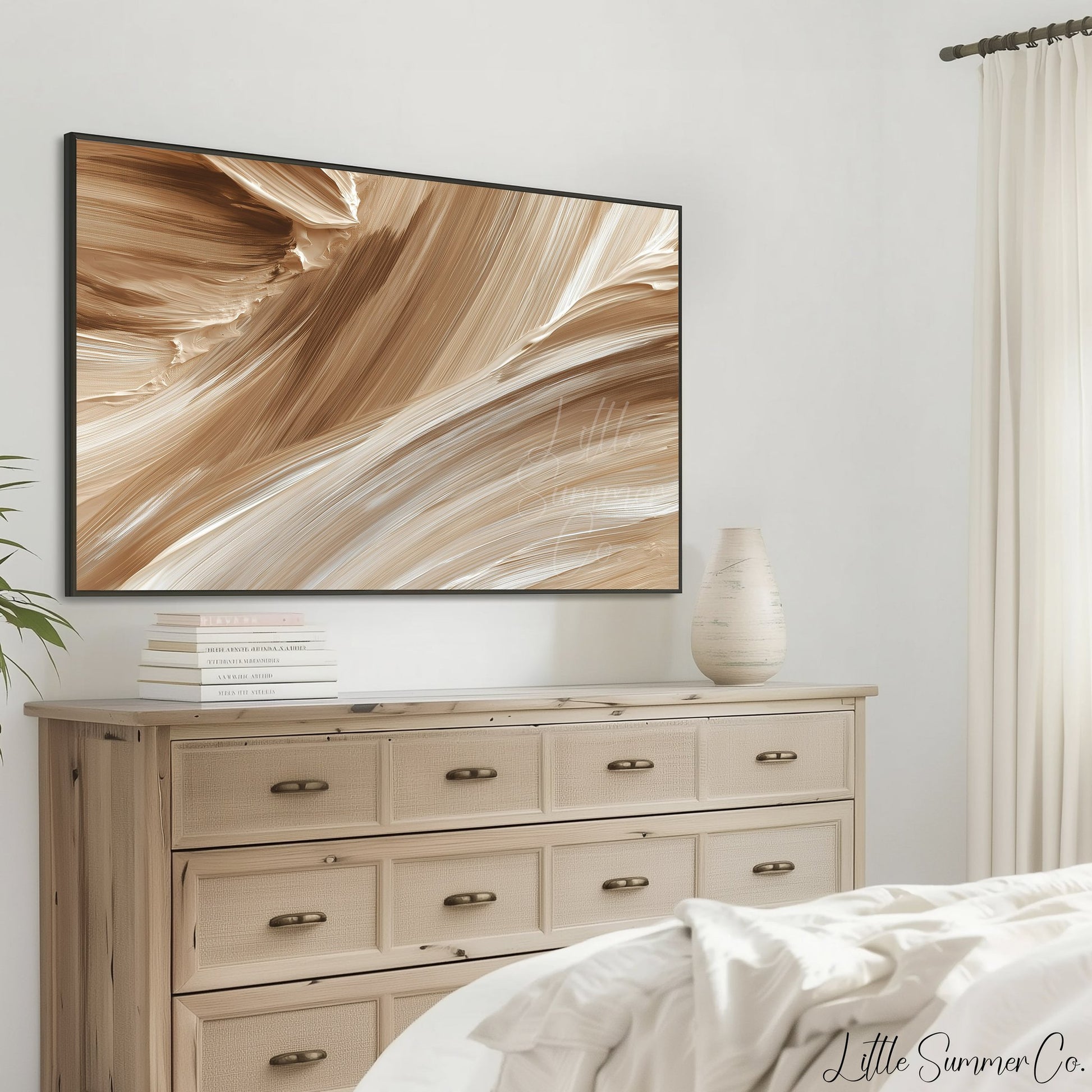Caramel Cream Flow Frame TV Art displayed on a TV