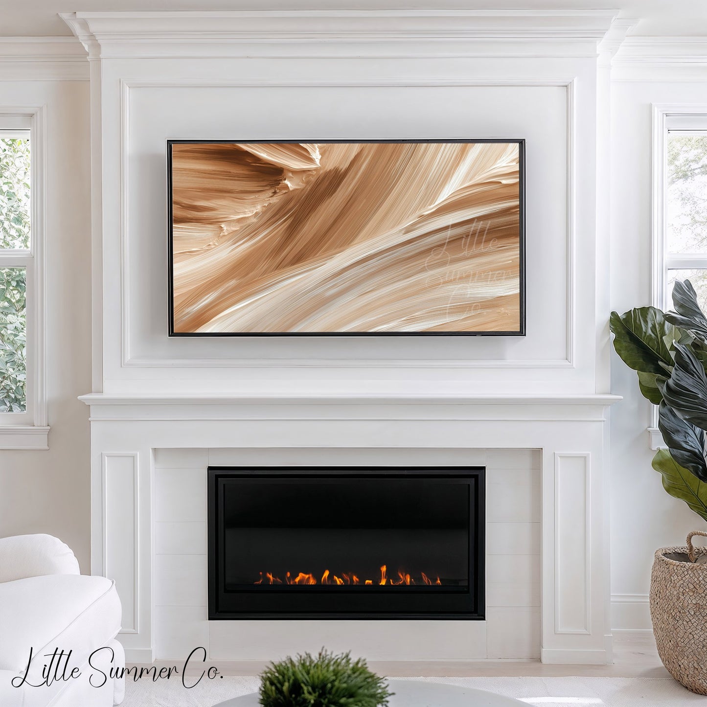 Caramel Cream Flow Frame TV Art displayed on a TV