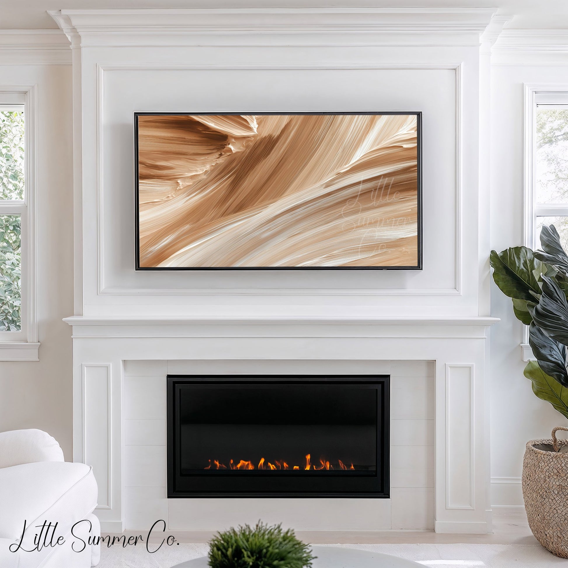 Caramel Cream Flow Frame TV Art displayed on a TV