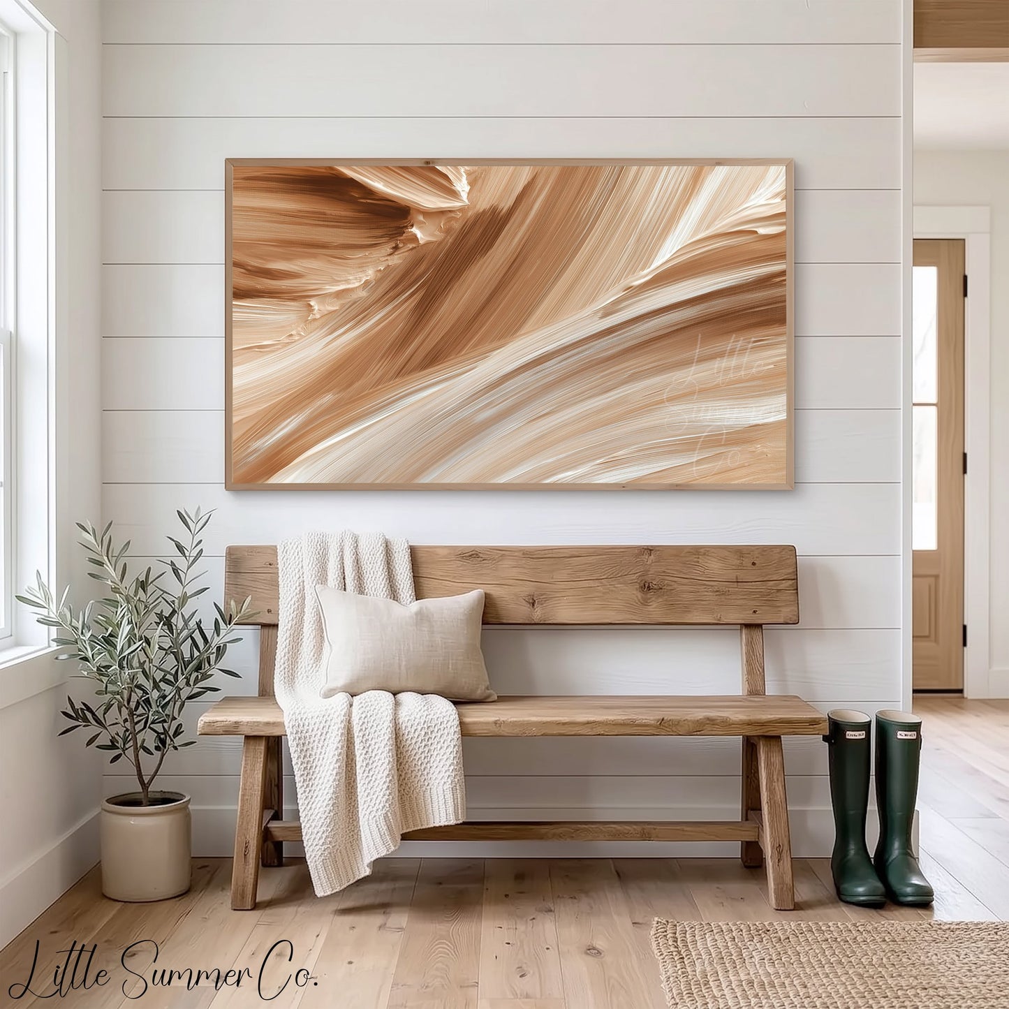 Caramel Cream Flow Frame TV Art displayed on a TV