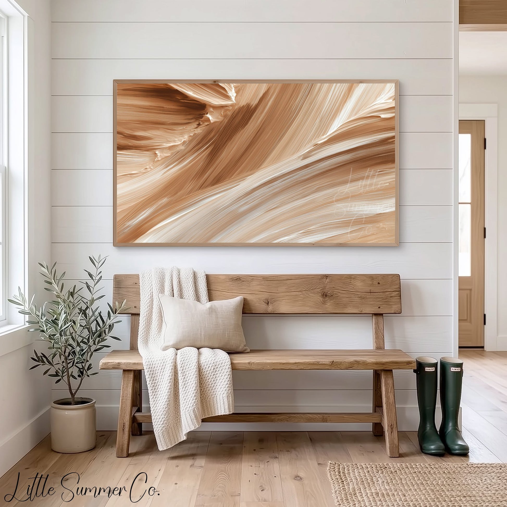 Caramel Cream Flow Frame TV Art displayed on a TV