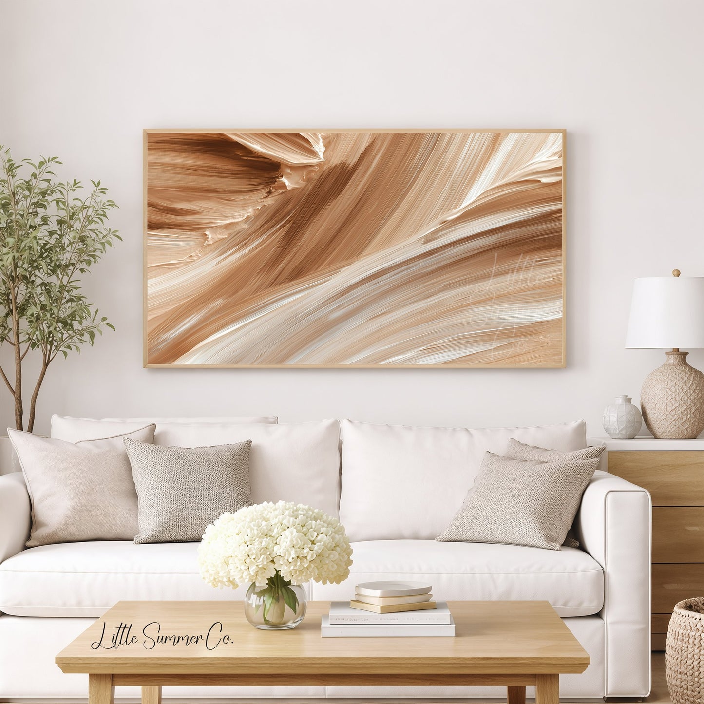 Caramel Cream Flow Frame TV Art displayed on a TV