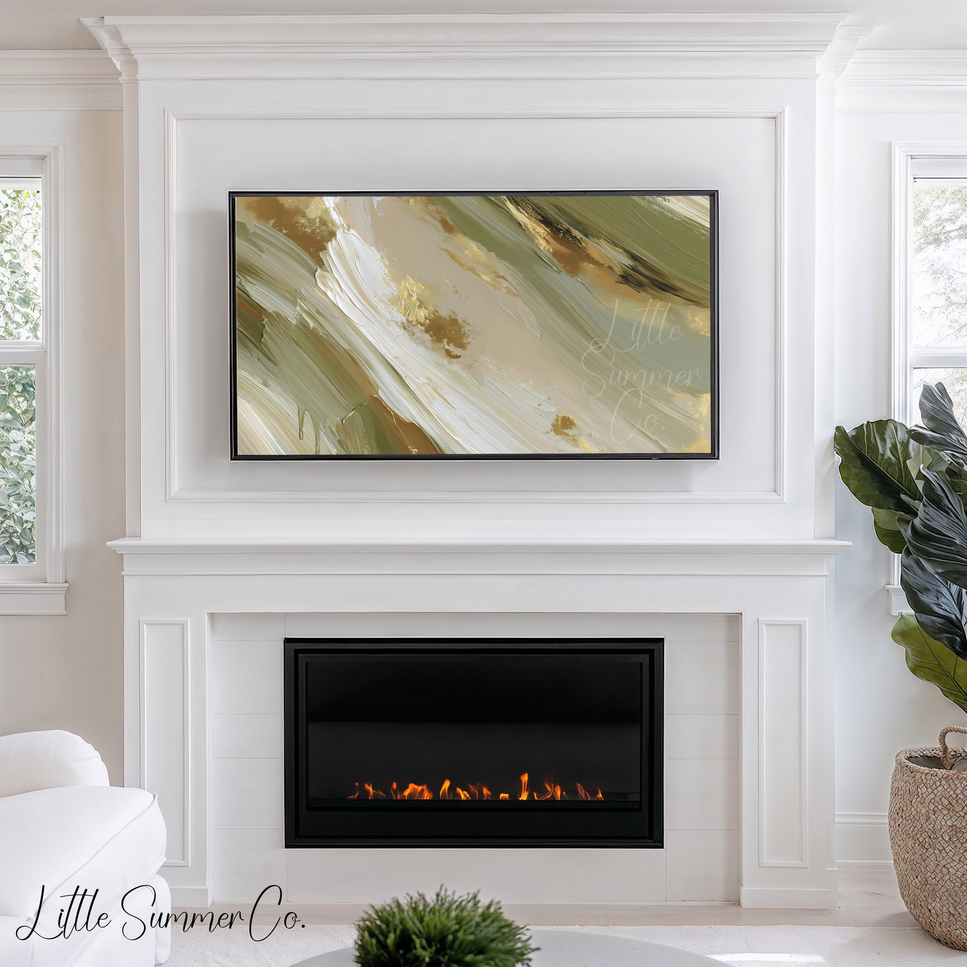 Olive Cream Sweep Frame TV Art displayed on a TV