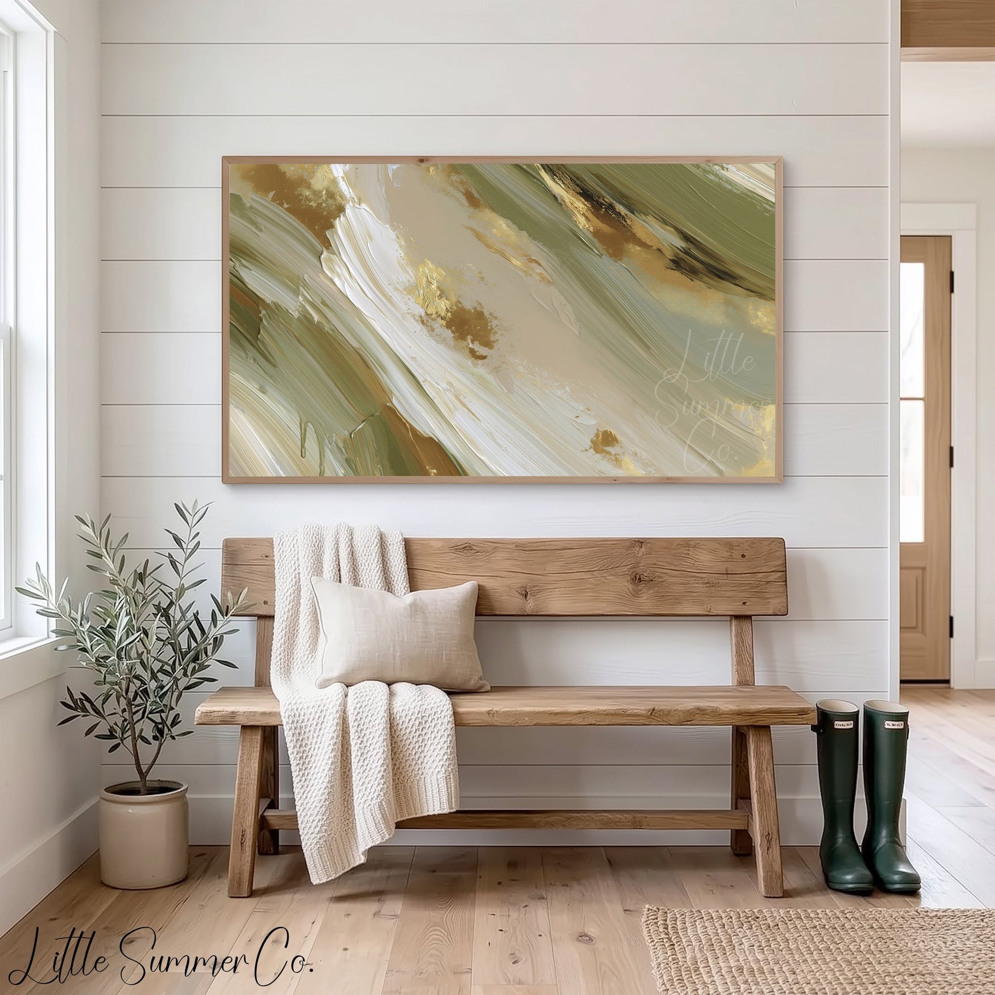Olive Cream Sweep Frame TV Art displayed on a TV
