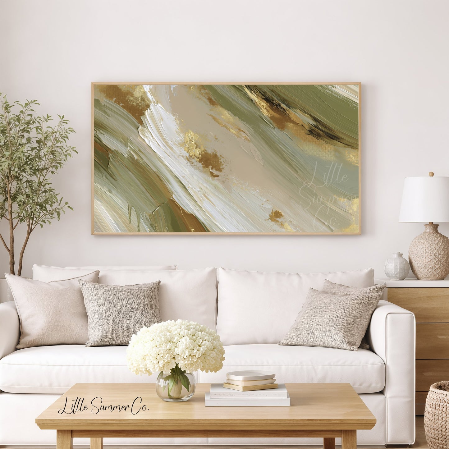 Olive Cream Sweep Frame TV Art displayed on a TV