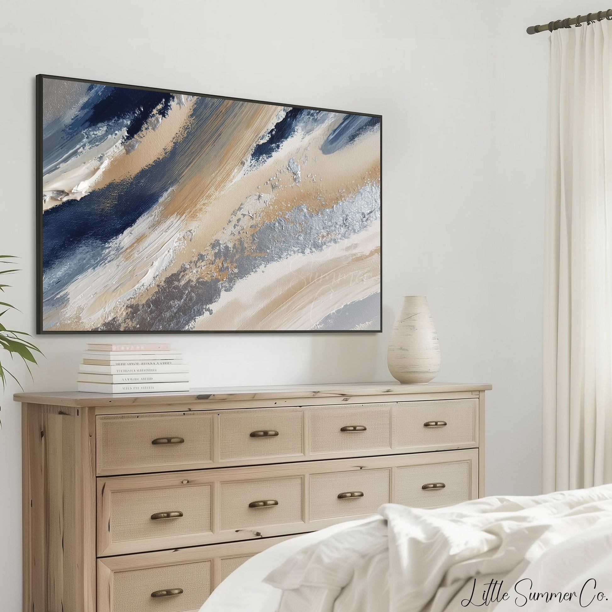 Navy Sand Sweep Frame TV Art displayed on a TV