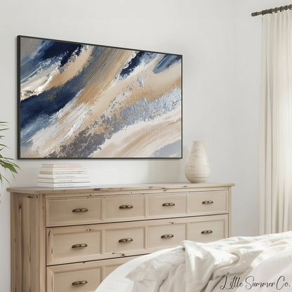 Navy Sand Sweep Frame TV Art displayed on a TV