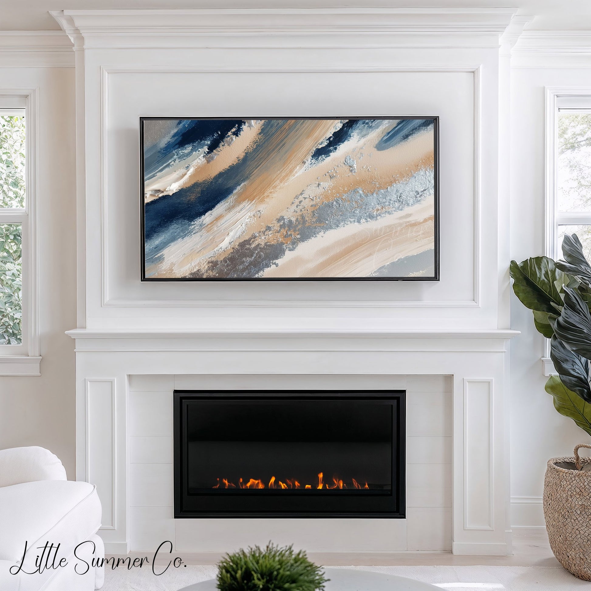 Navy Sand Sweep Frame TV Art displayed on a TV