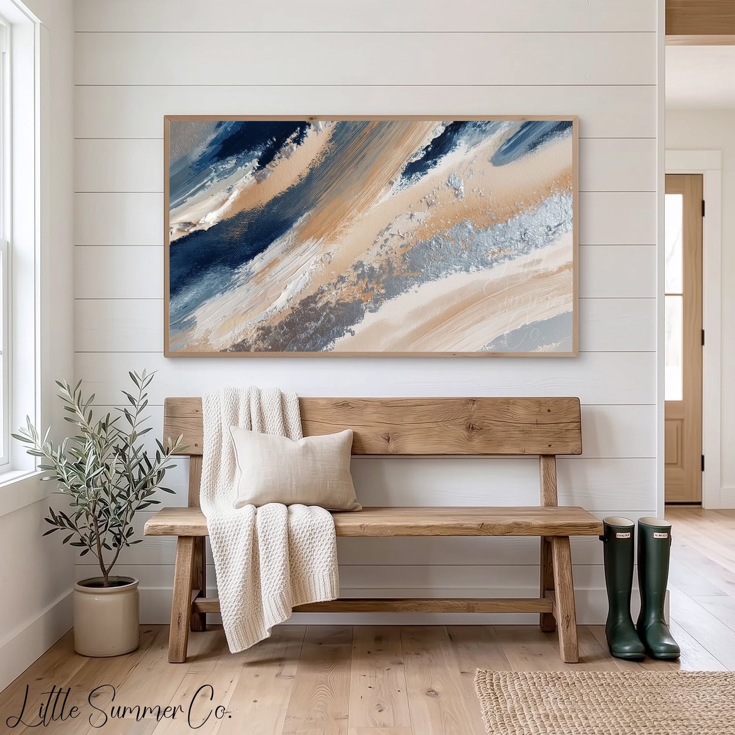 Navy Sand Sweep Frame TV Art displayed on a TV