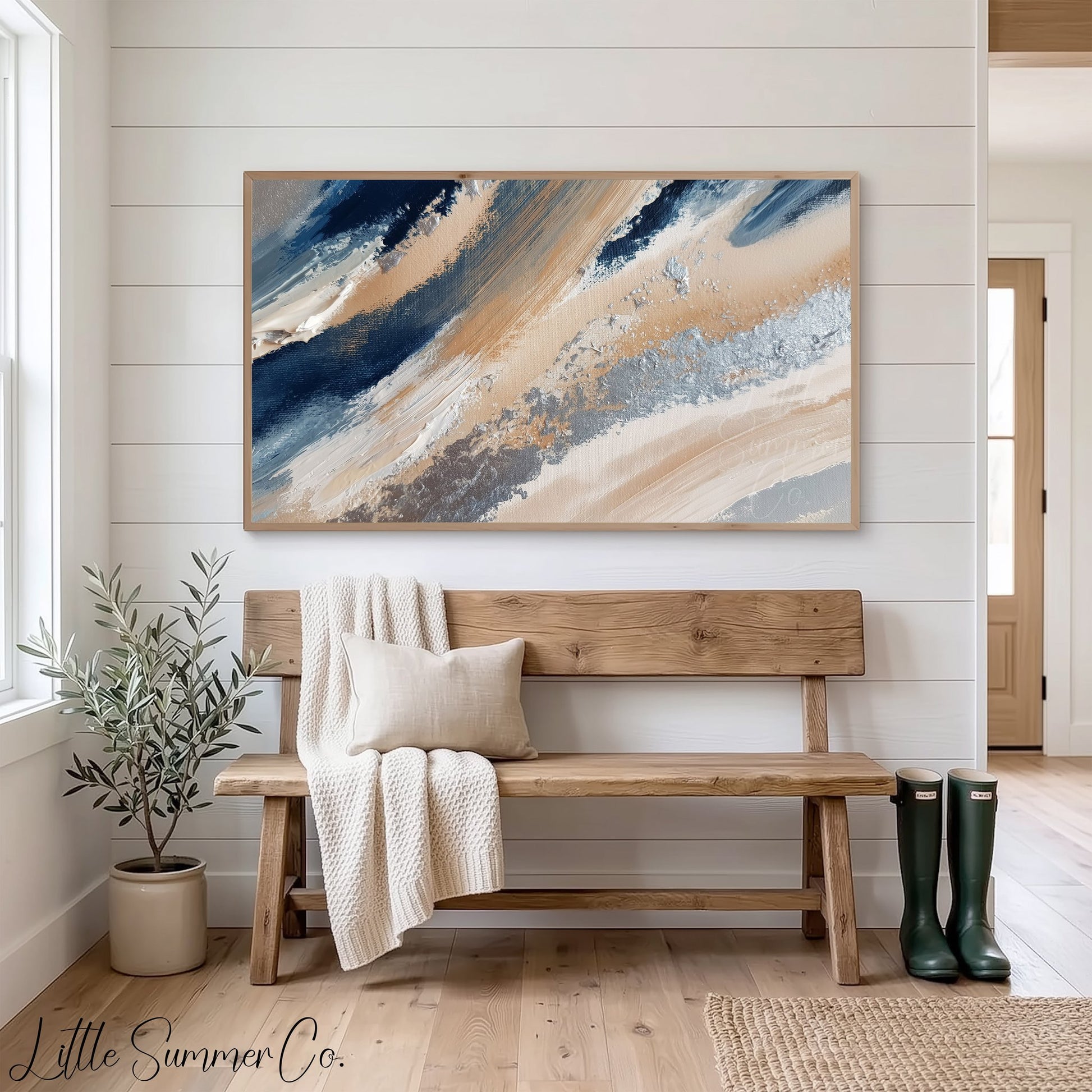 Navy Sand Sweep Frame TV Art displayed on a TV