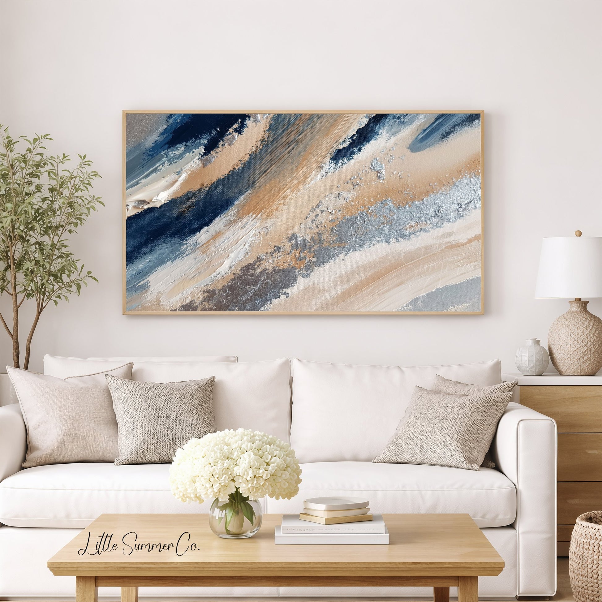 Navy Sand Sweep Frame TV Art displayed on a TV