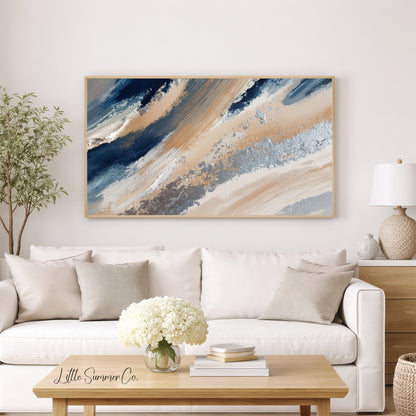 Navy Sand Sweep Frame TV Art displayed on a TV