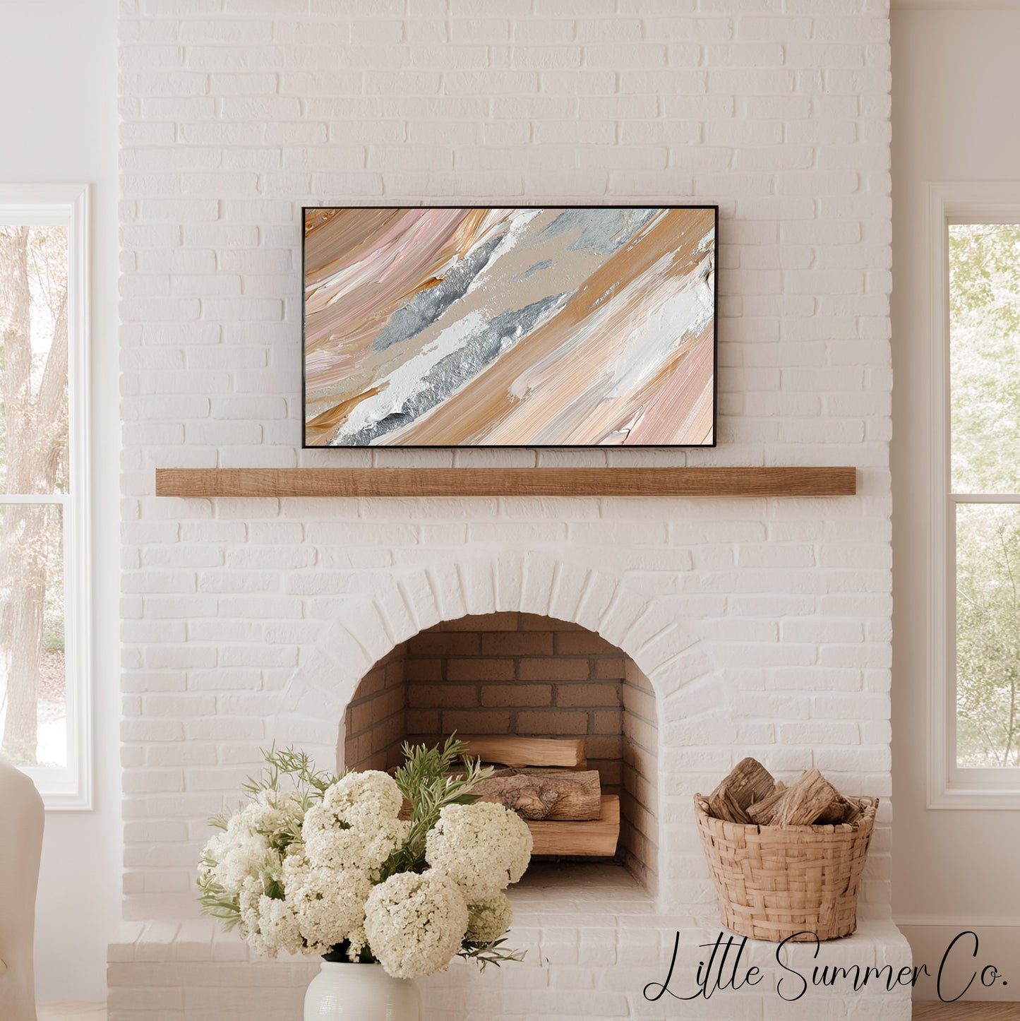 Blush Silver Sweep Frame TV Art displayed on a TV