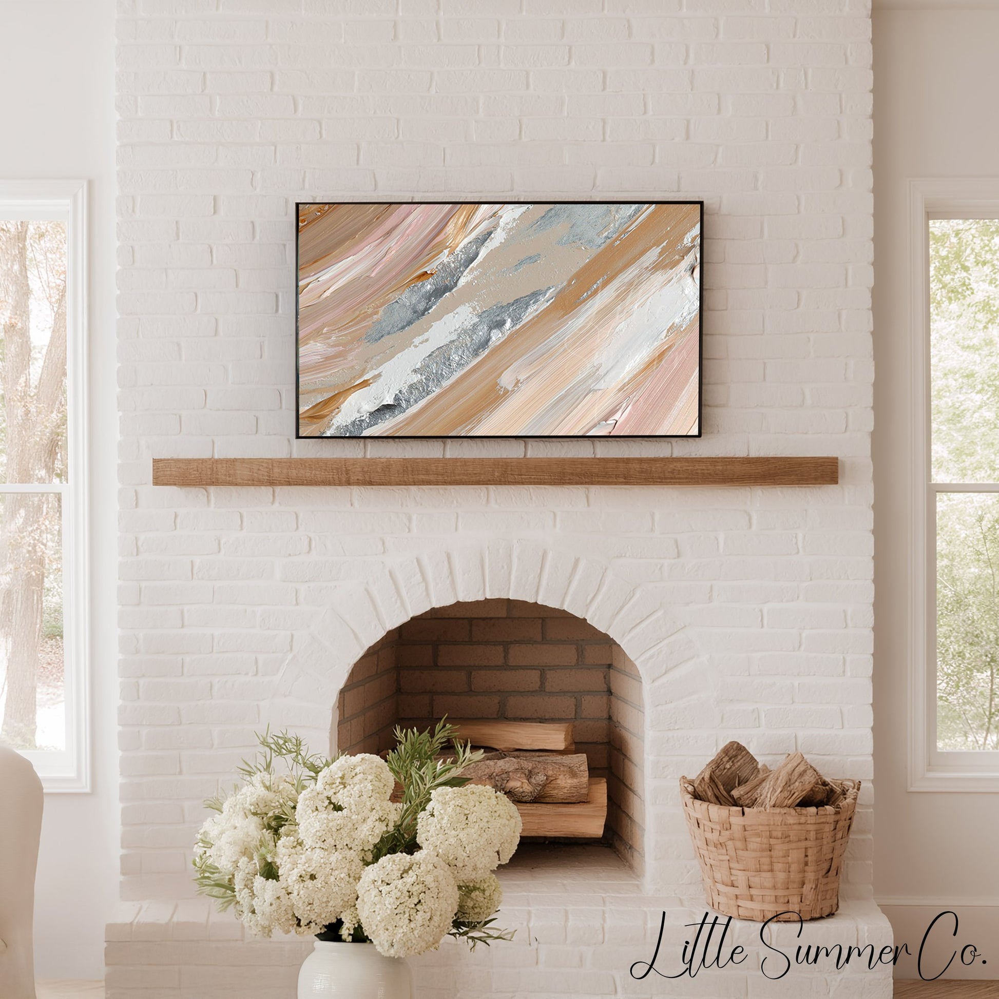Blush Silver Sweep Frame TV Art displayed on a TV