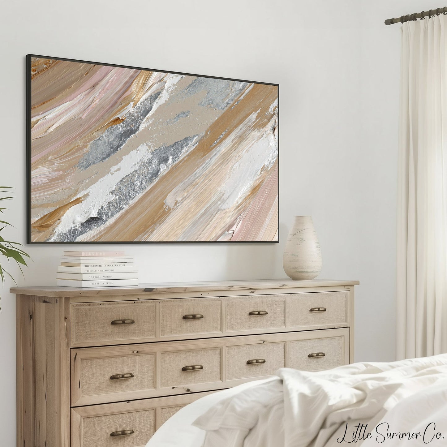 Blush Silver Sweep Frame TV Art displayed on a TV