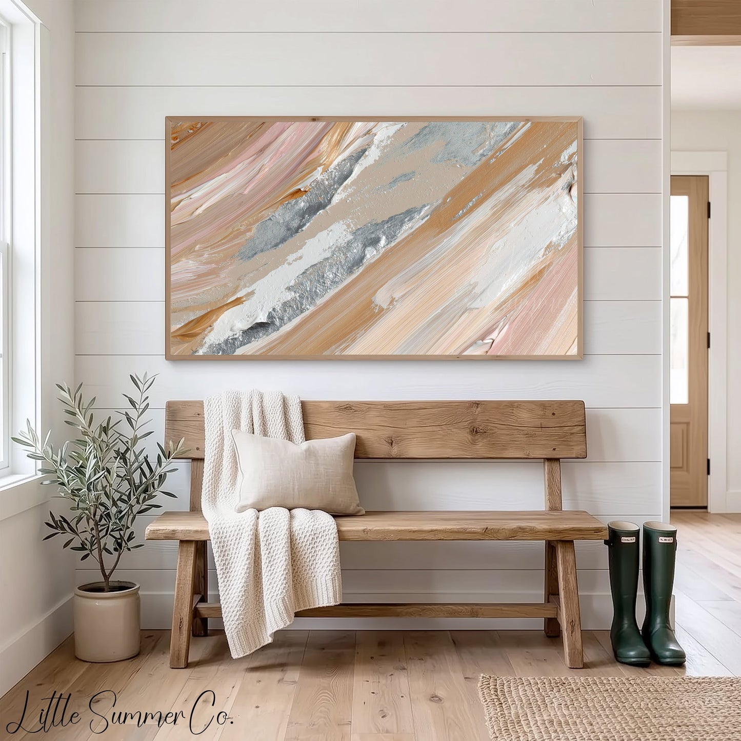 Blush Silver Sweep Frame TV Art displayed on a TV