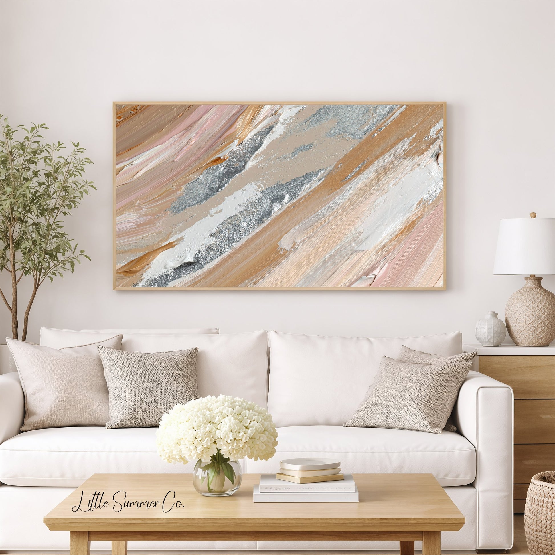 Blush Silver Sweep Frame TV Art displayed on a TV