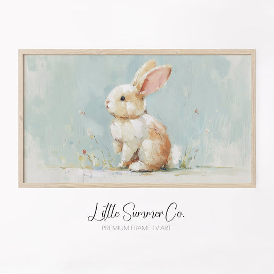 Pastel Bunny Frame TV Art displayed on a TV