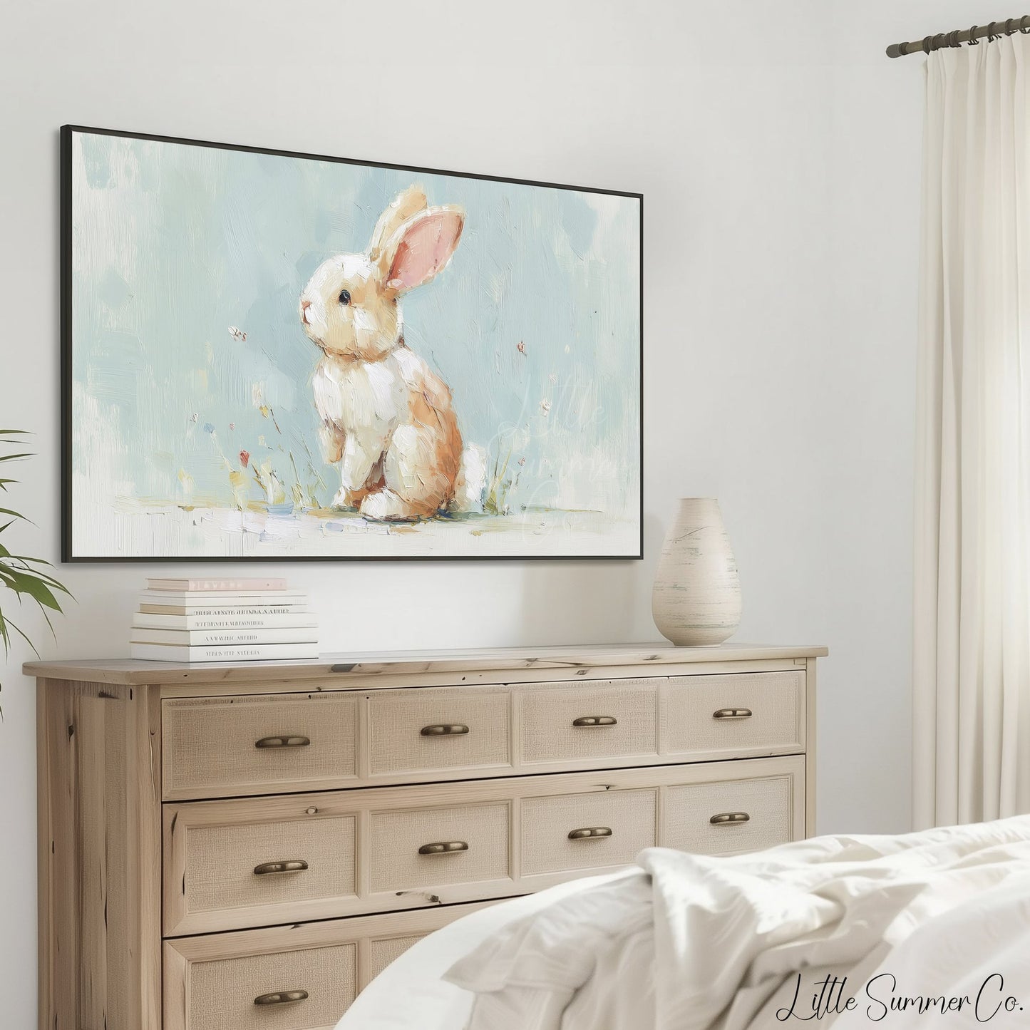 Pastel Bunny Frame TV Art displayed on a TV