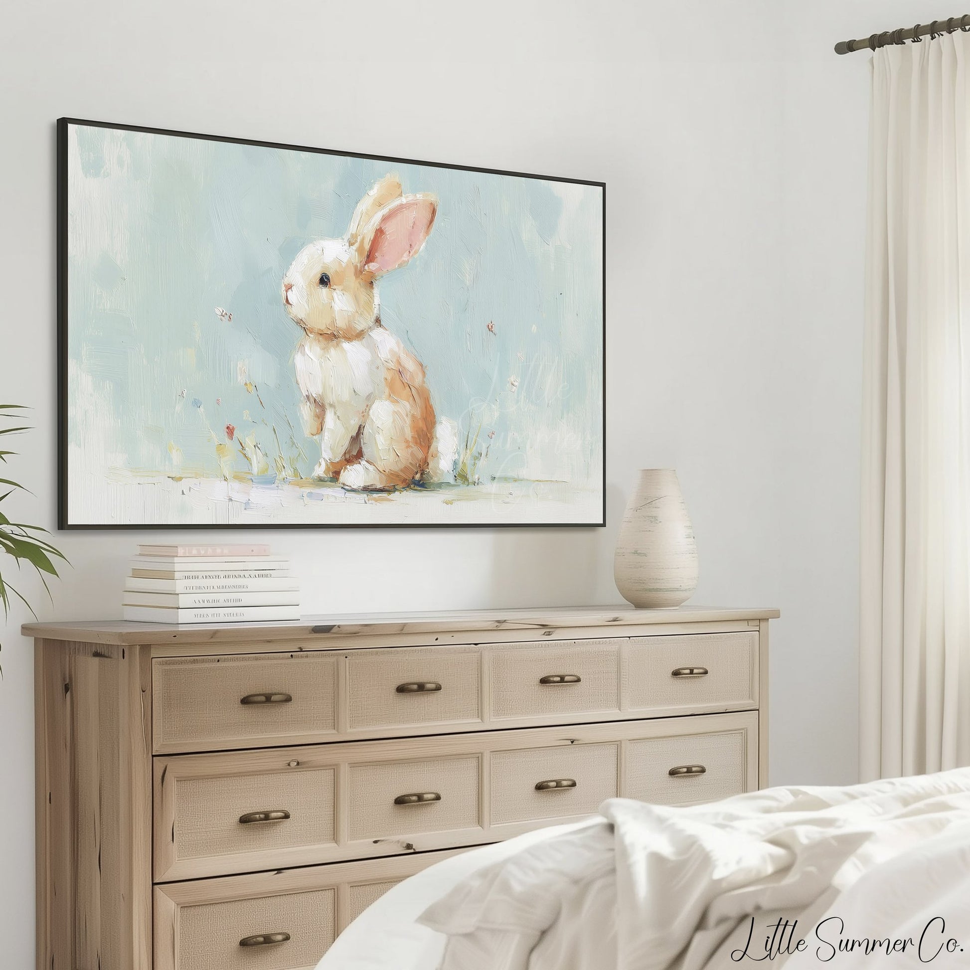 Pastel Bunny Frame TV Art displayed on a TV