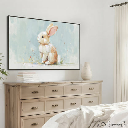 Pastel Bunny Frame TV Art displayed on a TV