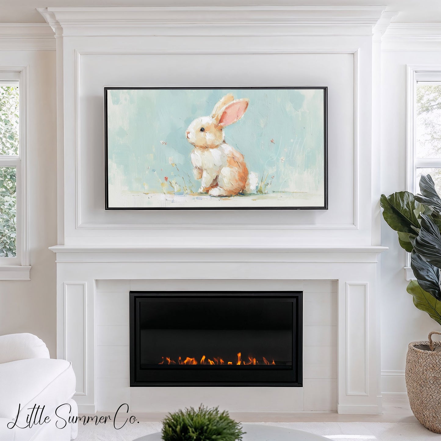 Pastel Bunny Frame TV Art displayed on a TV