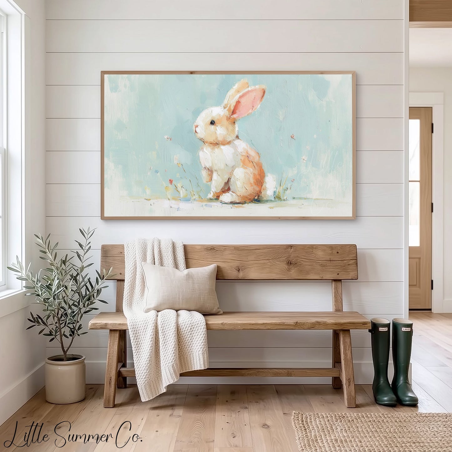 Pastel Bunny Frame TV Art displayed on a TV