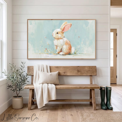 Pastel Bunny Frame TV Art displayed on a TV