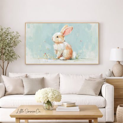 Pastel Bunny Frame TV Art displayed on a TV
