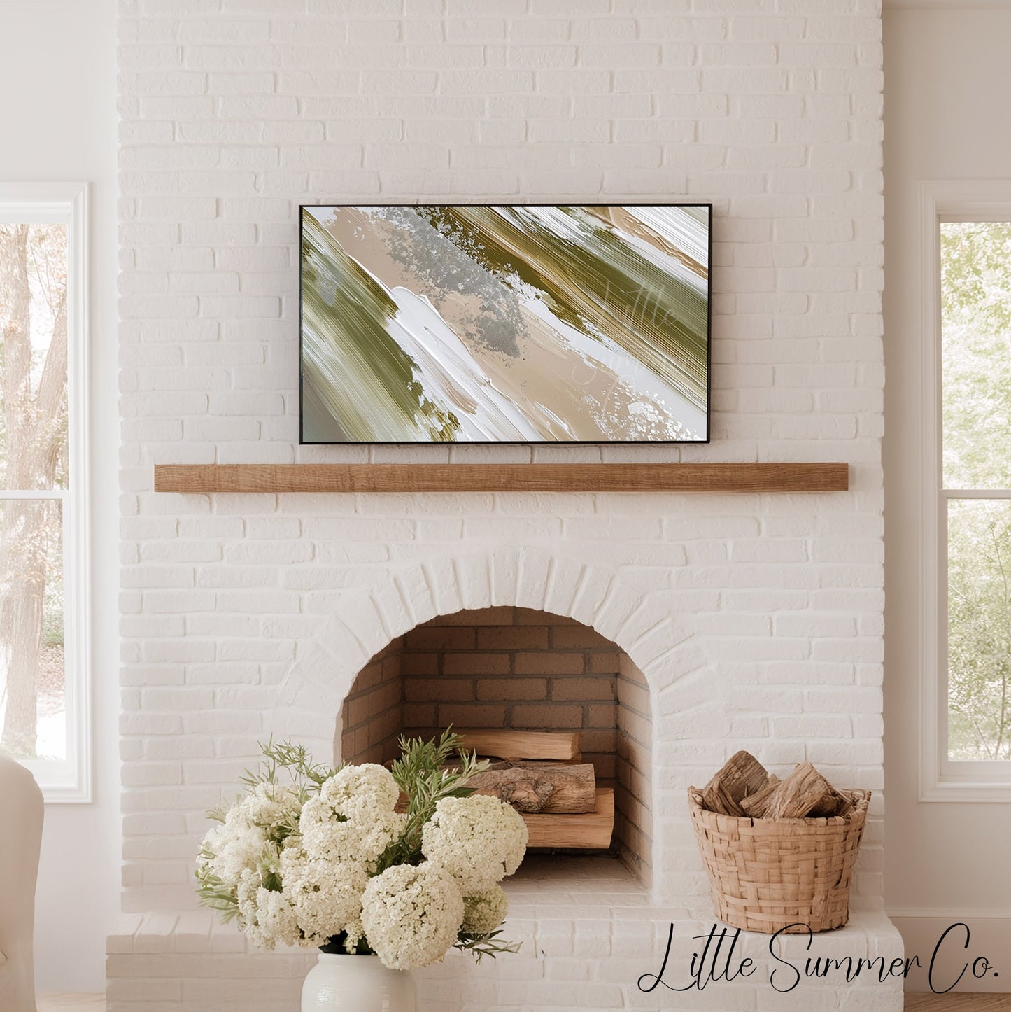 Sage Cream Sweep Frame TV Art displayed on a TV
