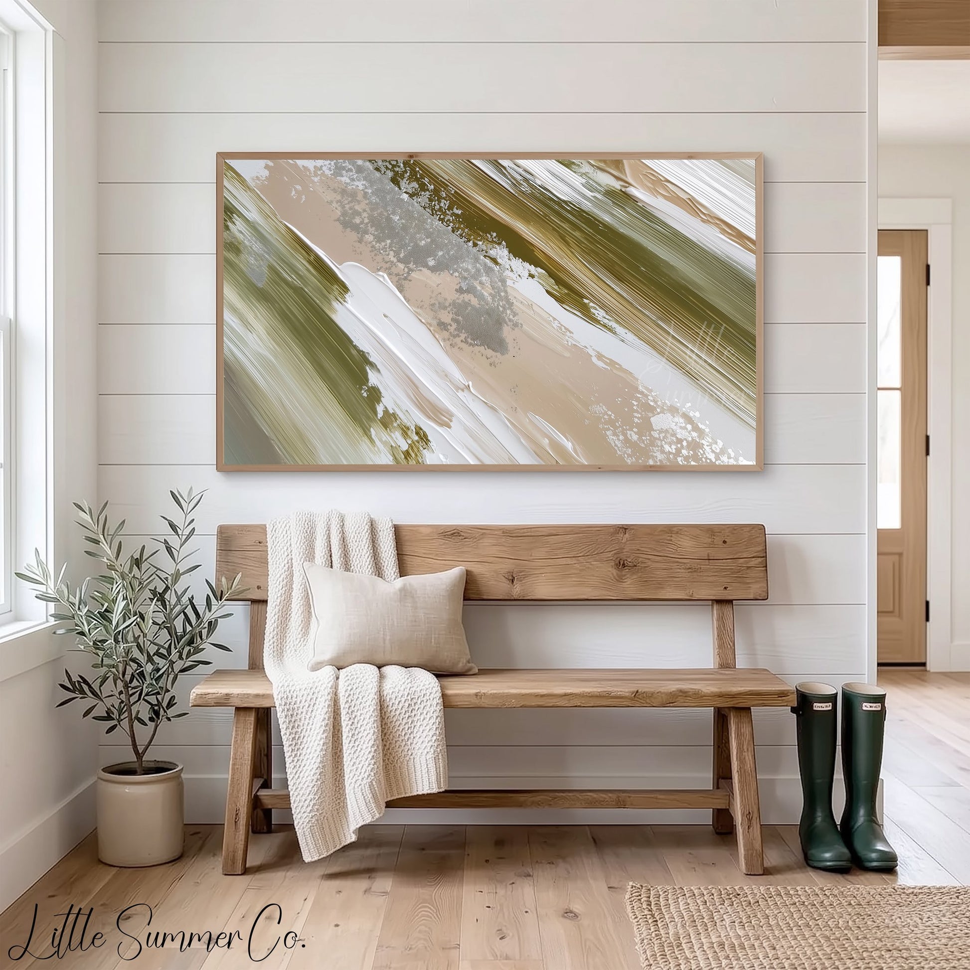 Sage Cream Sweep Frame TV Art displayed on a TV
