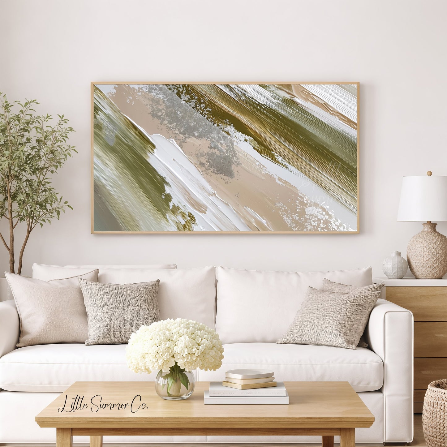 Sage Cream Sweep Frame TV Art displayed on a TV