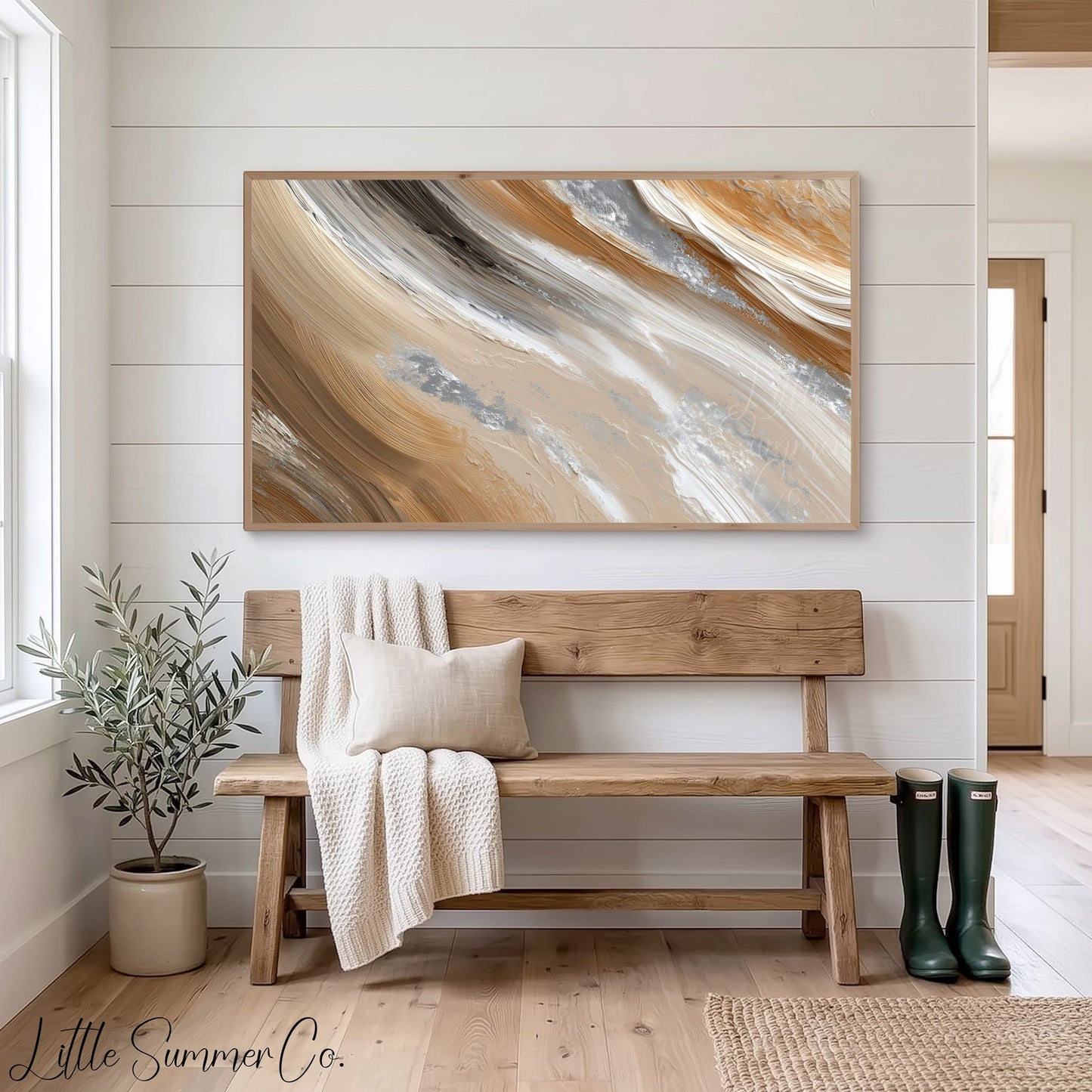 Sand Silver Sweep Frame TV Art displayed on a TV
