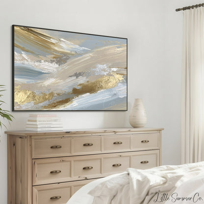 Blue Gold Sweep Frame TV Art displayed on a TV