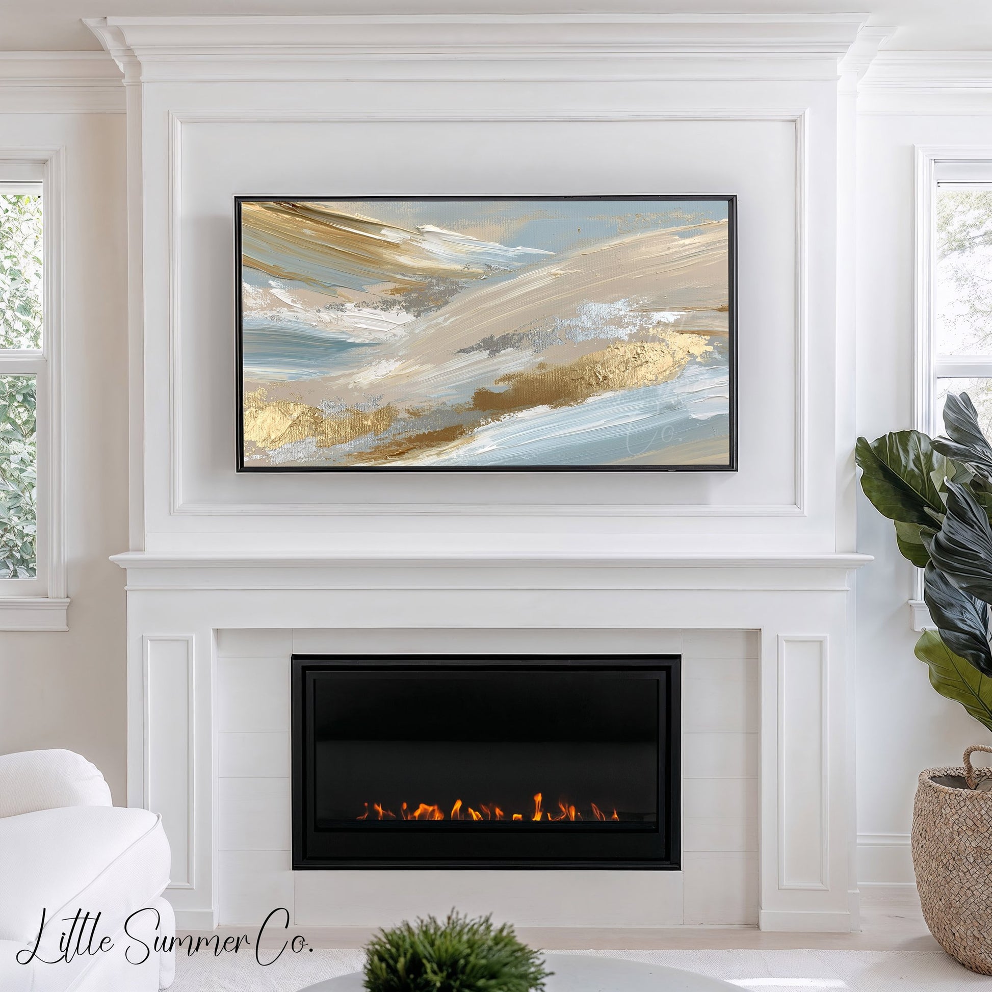 Blue Gold Sweep Frame TV Art displayed on a TV