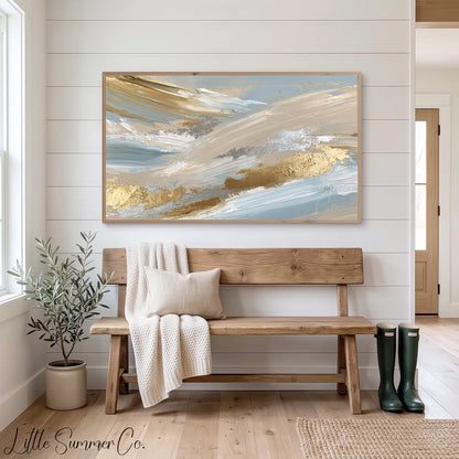 Blue Gold Sweep Frame TV Art displayed on a TV